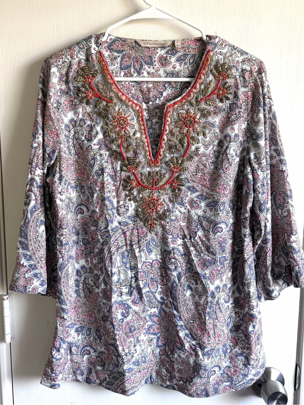 Soft Surroundings Women’s Size Small Kaimana‎ Embellished Tunic Pastel Paisley